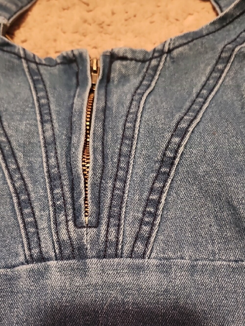 Denim Midi Dress with Front Zip and Side Slit - Picture 4 of 6
